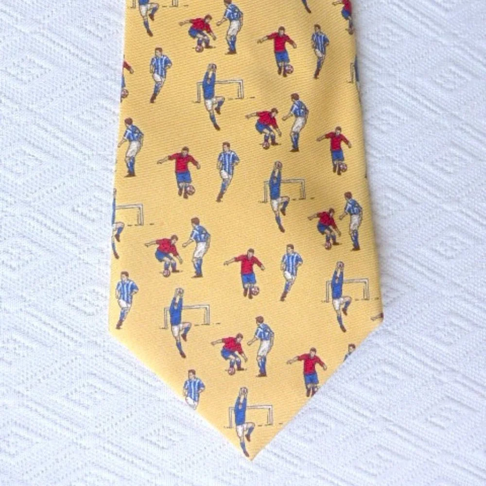 Polo by RALPH LAUREN YELLOW red blue white Soccer silk tie